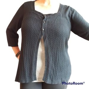 Croft & Barrow | Black Cable Knit 3/4 Sleeve Cardigan Sweater | Sz 1X
